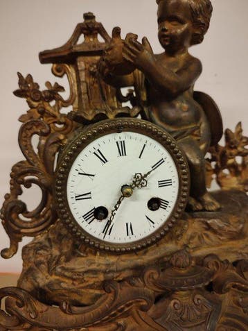 Figurale pendule Empire Messing, Zinklegering - 1850-1900, Antiek en Kunst