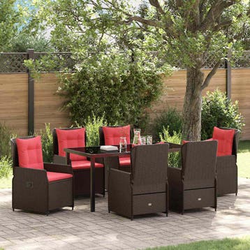 vidaXL Tuin Eettafel Set met kussen 7 pcs Bruin Poly rattan, Tuin en Terras, Verzenden, Nieuw