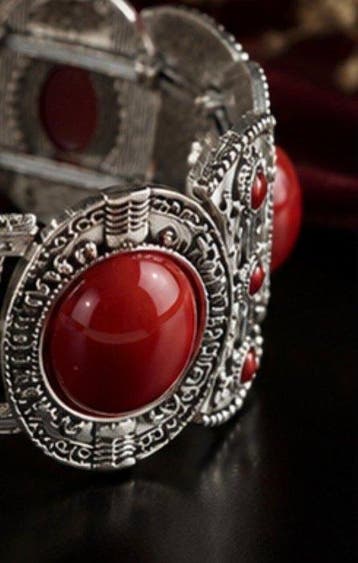 Vintage verzilverd koraal manchetarmband - Armband, Antiek en Kunst