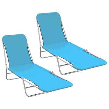 vidaXL Ligbedden inklapbaar 2 st staal en stof blauw, Verzenden