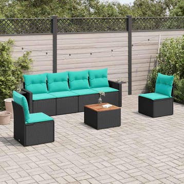 vidaXL 7-delige tuinbankset met kussens van zwart polyrotan, Verzenden