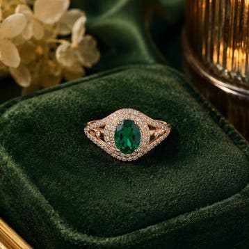 Zonder minimumprijs - Ring Verguld Smaragd - Diamant - 18k, Nieuw