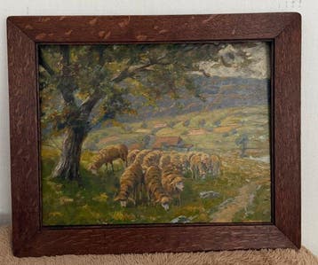 Adolf Kessler 1890-1974 - Ölgemälde Schafherde im Hügelland
