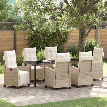 vidaXL Tuin Eettafel Set 7 st Beige poly rattan, Verzenden