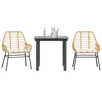 vidaXL 3-delige Tuinset met kussens poly rattan glas bruin, Verzenden, Nieuw, Tuinset