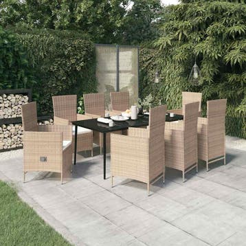 vidaXL 9-delige Tuinset met kussens beige, Verzenden, Tuinset