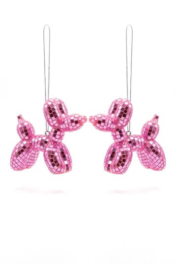 KIMU® 2x Hond Ballon 10 cm Hanger Spiegeltjes Roze Kerstbal, Ophalen of Verzenden, Nieuw