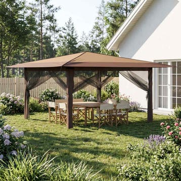 vidaXL Gazebo met 4 Zijwanden 4 x 4 m Beige en Bruin, Verzenden