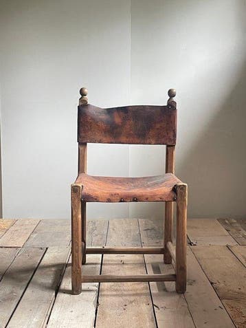 Chaise - Chêne - Cuir de selle riveté