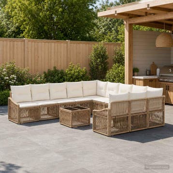 vidaXL Tuinbank Set 12 st Beige poly rattan, Verzenden, Nieuw