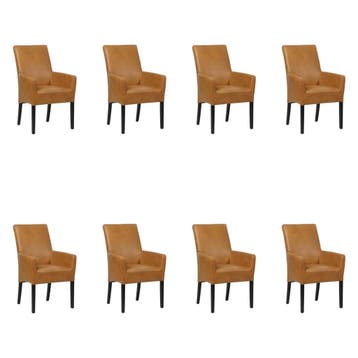 Set van 8 Leren eetkamerstoelen Just met armleuning -, Huis en Inrichting, Ophalen of Verzenden, Nieuw, Leer, Eén