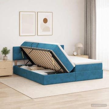 vidaXL LED opbergbed met matras Donkerblauw 200 x 200 cm, Verzenden, Nieuw