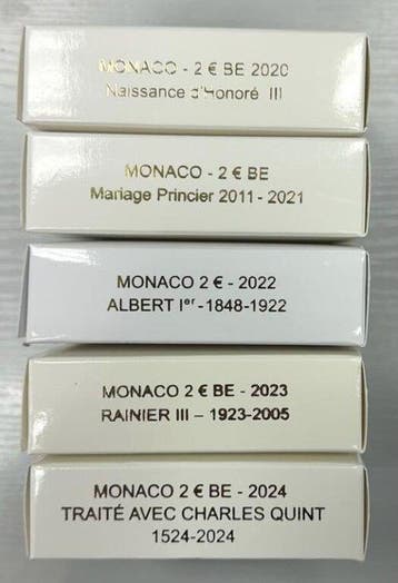 Monaco. 2 Euro 2020/2024 (5 monnaies) Proof