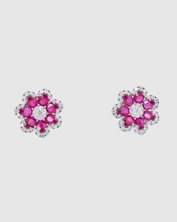 Oorstekers - 14 karaat Witgoud - 3.38ct. tw. Robijn -