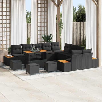 vidaXL Tuinbank Set 14 st 13-Aantal zitplaatsen Zwart Poly, Verzenden