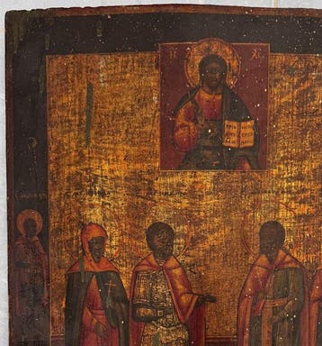 Icoon - Hout - PANTOCRATOR en SANTOS, Antiek en Kunst