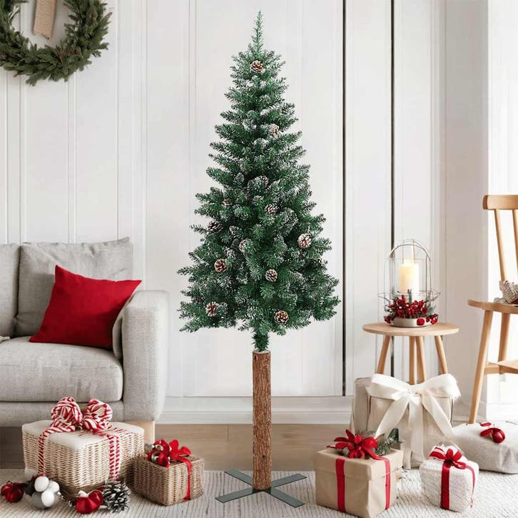 vidaXL Kerstboom met echt hout en sneeuw smal 150 cm groen, Divers, Noël, Envoi