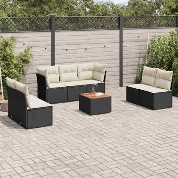 vidaXL 8-delige Loungeset met kussens poly rattan zwart, Verzenden, Loungeset