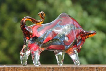 naar murano - Sculpture, groot formaat bull in massief glas