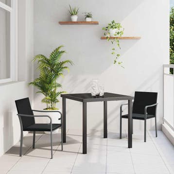 vidaXL Tuin Eettafel Set 3 pcs Zwart en Grijs PE Riet, Verzenden, Nieuw