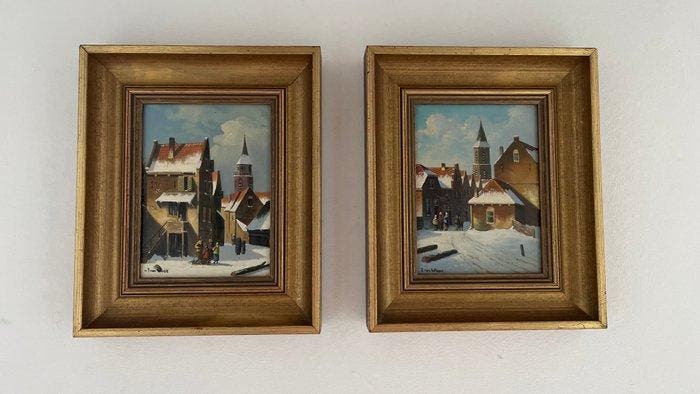 Belgische school (XX) - Winterlandschappen, Antiek en Kunst, Kunst | Schilderijen | Klassiek