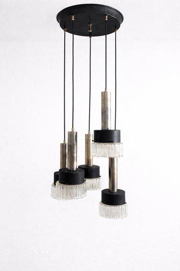 Plafondlamp - Staal, Glas, Messing, Aluminium - Kroonluchter
