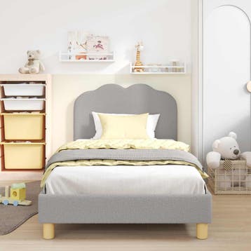 vidaXL Kinderen bedframe met hoofdboard Lichtgrijs 80x200 cm, Huis en Inrichting, Slaapkamer | Bedden, Verzenden, Nieuw
