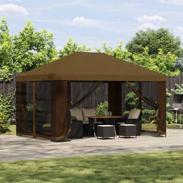 vidaXL Tuin gazebo met zijwanden 4 × 3 m Taupe Polyester en, Verzenden, Nieuw