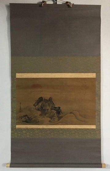 Vintage Japanese Hand-Painted Silk Scroll - Minogame Turtle, Antiek en Kunst
