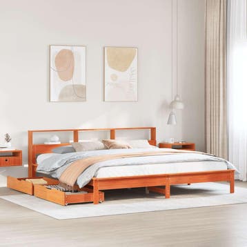 vidaXL Bed met boekenkast zonder matras grenenhout wasbruin, Huis en Inrichting, Slaapkamer | Bedden, Verzenden, Nieuw