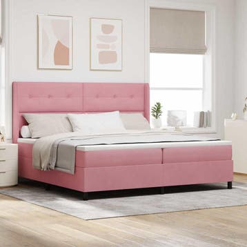 vidaXL Boxspring bed met hoofdeinde Roze 200 x 200 cm, Verzenden