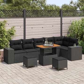 vidaXL Tuinbank Set 9 st 6-Aantal zitplaatsen Zwart poly, Verzenden