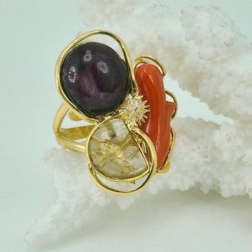 Koraal - Zilver, Verguld - Ring - CORALLO MEDITERRANEO