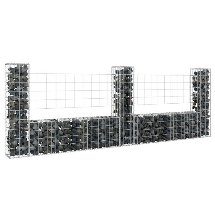 vidaXL Schanskorf U-vormig met 3 palen 260x20x100 cm ijzer, Jardin & Terrasse, Clôtures de jardin, Envoi
