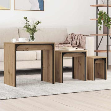 vidaXL Salontafel 3 st Artisan Eiken 60 x 35 x 56 cm Bewerkt, Huis en Inrichting, Tafels | Salontafels, Verzenden, Nieuw