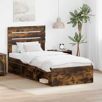 vidaXL Bedframe Gerookt eiken 90 x 200 cm Massief grenenhout, Verzenden