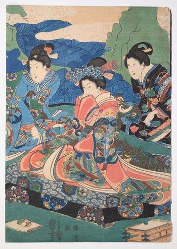 KUNIYOSHI GENJI DRIELEDIG PANEELWERK — SARU-MAWASHI