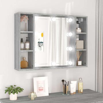 vidaXL Spiegelkast met LED-verlichting 76x15x55 cm grijs, Verzenden, Nieuw