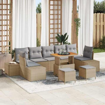 vidaXL Tuinbank Set 10 st 9-Aantal zitplaatsen Beige Poly, Verzenden, Nieuw