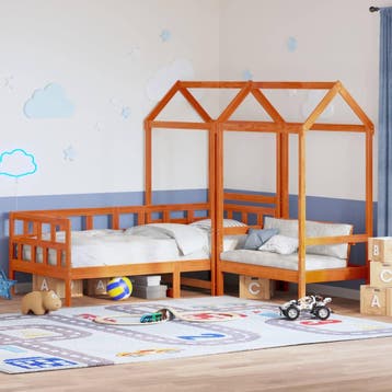 vidaXL Kinderbedset met huisje massief grenenhout wasbruin, Huis en Inrichting, Verzenden, Nieuw