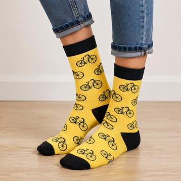 Sokken - Fiets Print - Geel Zwart - Katoen - Maat 38-45, Nieuw