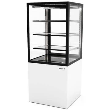 Neutrale Vitrine | INTEGRA | Wit/Zwart | 4 Niveaus | Wielen, Verzenden, Nieuw in verpakking
