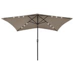 vidaXL Parasol met LEDs en stalen paal 2x3 m taupe, Verzenden