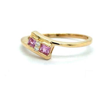 Ring - 14 karaat Geel goud - 0.22ct. tw. Saffier - Diamant, Nieuw