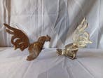 Beeldje - Elegant Pair of Rooster Figurines – Silvered Metal