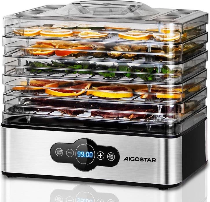 Voedseldroger - Droogautomaat - 30-70°C - RVS/Zwart - Aigost, Elektronische apparatuur, Slowcookers, Nieuw, Verzenden