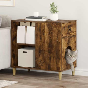 vidaXL Kattenhuis Gerookt eiken 72 x 42,5 x 70 cm Bewerkt, Dieren en Toebehoren, Verzenden, Nieuw