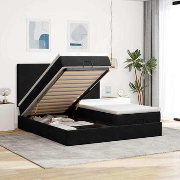 vidaXL Ottoman bed met matrassen 160x200cm fluweel zwart, Verzenden, Nieuw