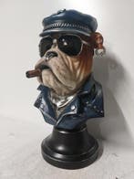 Beeld, English bulldog biker blue - 36 cm - hoogwaardig