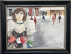 Charles Levier (1920-2003) - French girl with flowers, Antiek en Kunst